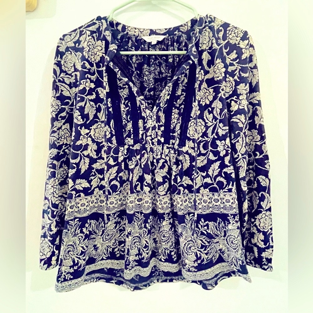 Lucky Brand Floral Women’s Top Tie Chest, Balloon Sleeve Sz S